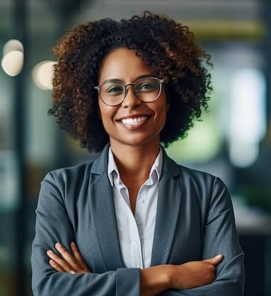 A smiling business afro woman ceo wearing glasses Happy middle aged business woman ceo standing in office with arms crossed. Smiling mature confident professional executive manager, proud lawyer, bus A smiling business afro woman ceo wearing glasses Happy middle aged business woman ceo standing in office with arms crossed. Smiling mature confident professional executive manager, proud lawyer, bus
